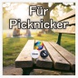 Preview: Werbebild mit Picknick-Hintergrund im Park, dem 56 mm PE-Öffner und dem Text: „Für Picknicker“.