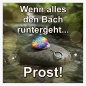 Preview: Werbegrafik eines Flaschenöffners auf einem Stein im Bachlauf mit dem Text "Wenn alles den Bach runter geht... Prost!".