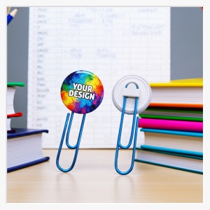 25 mm Button auf farbiger Büroklammer als Lesezeichen