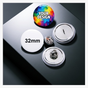 Rückseite 32mm Button mit Metalldorn und Butterfly-Clip