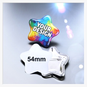 Rückansicht des 56 mm Stern-Ansteckers mit Fokus auf die stabile Metallplatte und die Sicherheitsnadel.