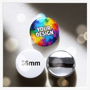 Rückansicht des 56 mm Buttons mit Metalloberfläche und dem zweiteiligen Doppel-Textilmagneten.