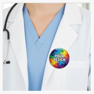 56mm Buttom mir Krokoclip drehbar an einem Arztkittel