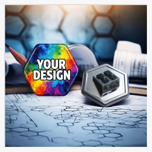 58x65mm Hexagonal-Button mit Doppel-Anspitzer – Modernes Sechseck-Design