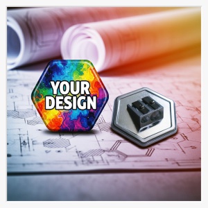 58x65mm Hexagonal-Button mit Doppel-Anspitzer – Modernes Sechseck-Design