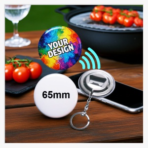 Smartbutton 65mm Flaschenöffner mit Schlüsselkette.