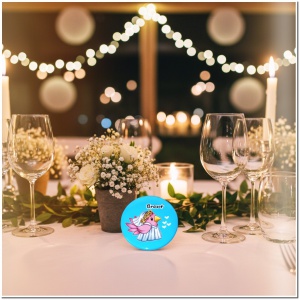 Ansteckbutton für die Braut mit Motiv Vogel im Brautkleid