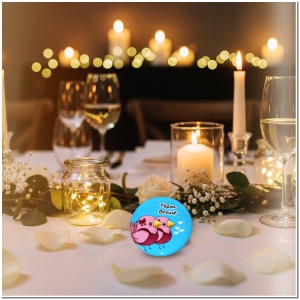 Team Braut Button für den Junggesellinnenabschied mit Vogel-Motiv