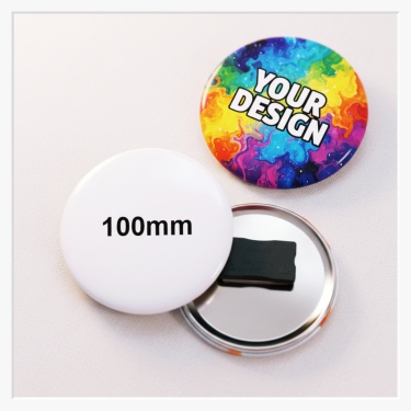 Rückseite des 100 mm Buttons mit der stabilen Metalloberfläche und dem vierfachen Quadro-Magnet-System.