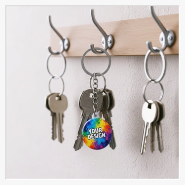 32 mm Button als Schlüsselanhänger mit Logo bedruckt