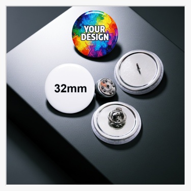 Rückseite 32mm Button mit Metalldorn und Butterfly-Clip