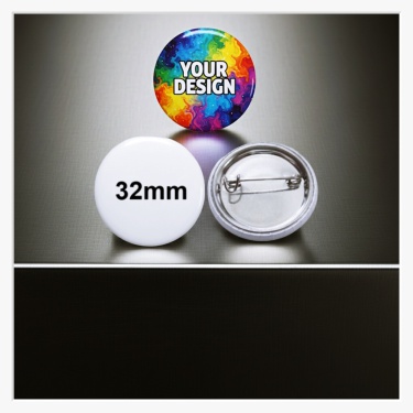 32 mm Button mit Sicherheitsnadel – ideale Größe für Logos und Text