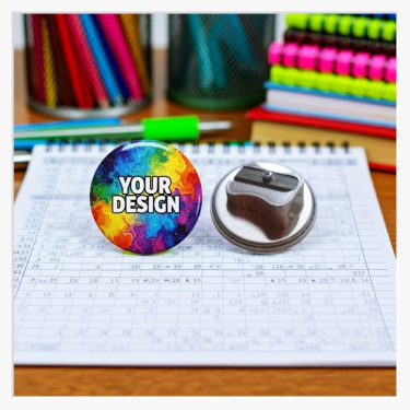 37mm Rund-Button mit integriertem Anspitzer – Das kreative Schul-Tool