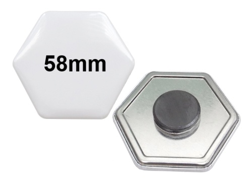 58x65mm Hexagonal-Button mit Tafelmagnet 58x65mm Hexagonal-Button mit Tafelmagnet