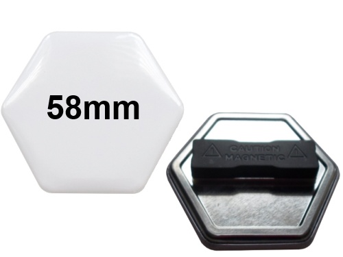 58x65mm Hexagonal-Button mit Doppel-Textilmagnet 58x65mm Hexagonal-Button mit Doppel-Textilmagnet