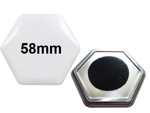 58x65mm Hexagonal-Button mit Klettpunkt 58x65mm Hexagonal-Button mit Klettpunkt