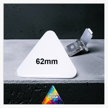 62x67mm Dreieck-Ansteckbutton mit Hosenträger-Clip – Dynamische Form & Extrem-Halt