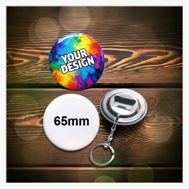 Rückansicht des 65 mm XXL-Buttons mit dem massiven Metall-Öffner und stabiler Kette.