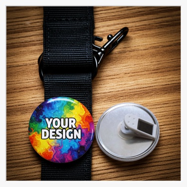 65mm Button mit Krokoclip an einem Gurt