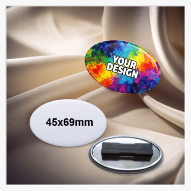 Vorderansicht eines großformatigen 45x69 mm Magnet-Namensschildes mit individuellem Druck.