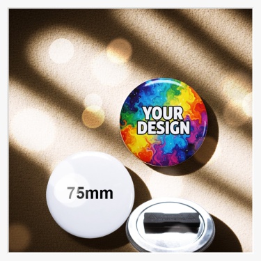 ückseite des 75 mm Buttons mit der Metallfläche und dem zweiteiligen Doppel-Magnet-System.