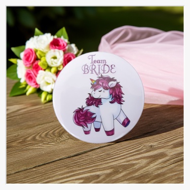 Button-Set JGA "Unicorn" – 1x Bride & 11x Team Bride (Weiß/Pink)