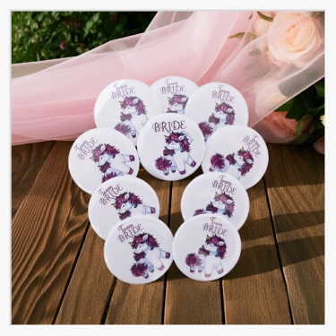Button-Set JGA "Unicorn" – 1x Bride & 11x Team Bride (Weiß/Pink)