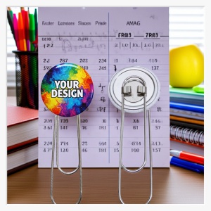 37 mm Button mit XL-Büroklammer – Maximale Werbefläche auf 10 cm Edelstahl-Optik
