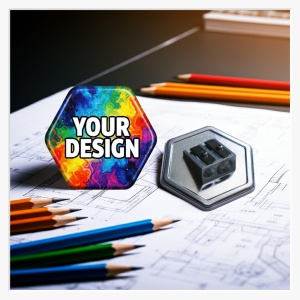 58x65mm Hexagonal-Button mit Doppel-Anspitzer – Modernes Sechseck-Design